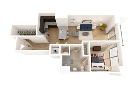 Floor plan for 1 bed, 1 bath, 771 sqft